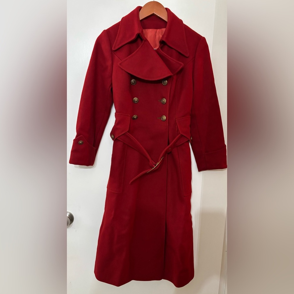Vintage Junior Gallery Red 100% Pure Wool Double Breasted Coat Pinup Winter